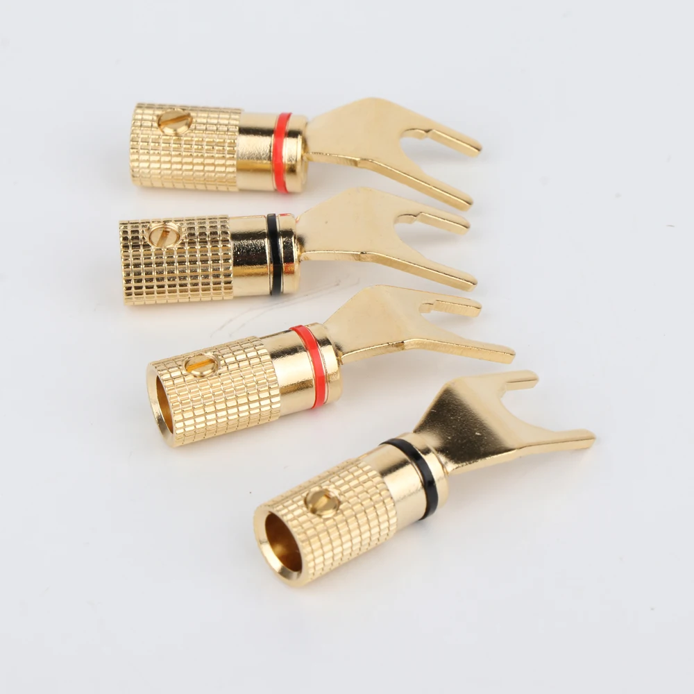 

8pcs hifi Audio Y spade speaker connectors gold plated Audiophile Y Spade Plug Hi End Gold Audio Fork Spade Connectors