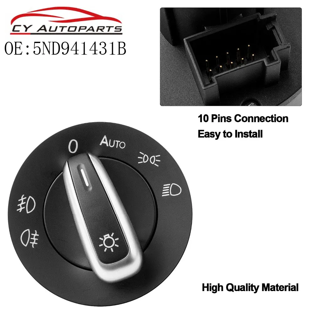 For VW Golf Jetta MK5 MK6 GTI Passat B6 B7 CC Touran Caddy Tiguan Chrome Headlight Switch Add Auto Function 5ND941431B