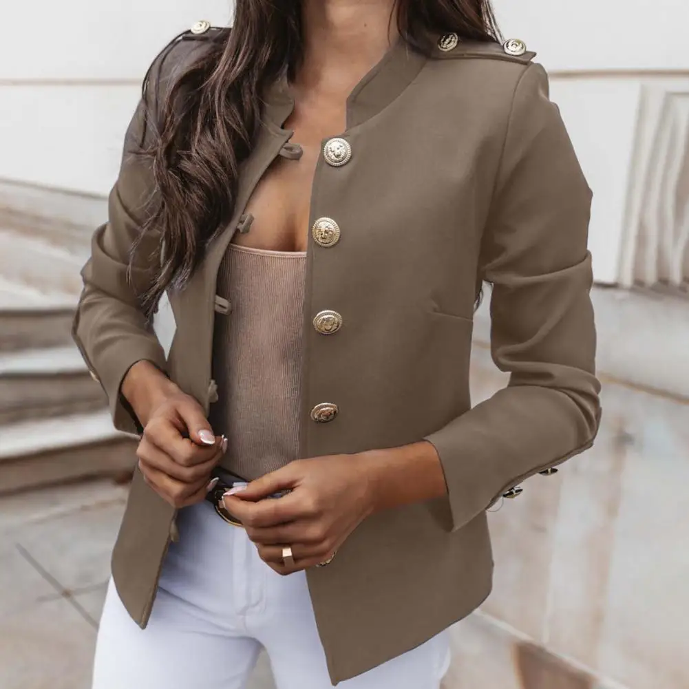 Blazer manga comprida para as mulheres, jaqueta de escritório, cor pura, slim-fitting