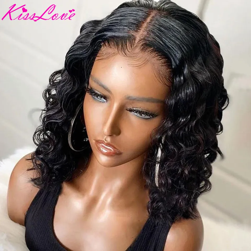 Deep Curly 13x4/13x6 Lace Front Human Hair Wigs with Baby Hair Pre-Plucked Brazilian Remy Hair 4x4 Lace Closure Short Bob Wigs