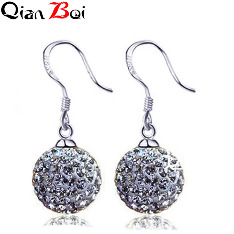 QianBei Hot Sale 13 Color 1 Pair Austrian Pave Disco Ball Hoop Lever Color Earring Woman Jewelry