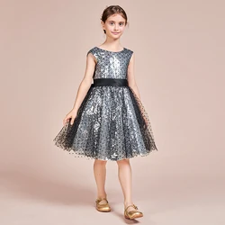 DIDETTAWL Customized Sparkly Girls Evening Party Dress Short Flower Girl Dress Birthday Party Gown For Kids Junior Bowtie Back