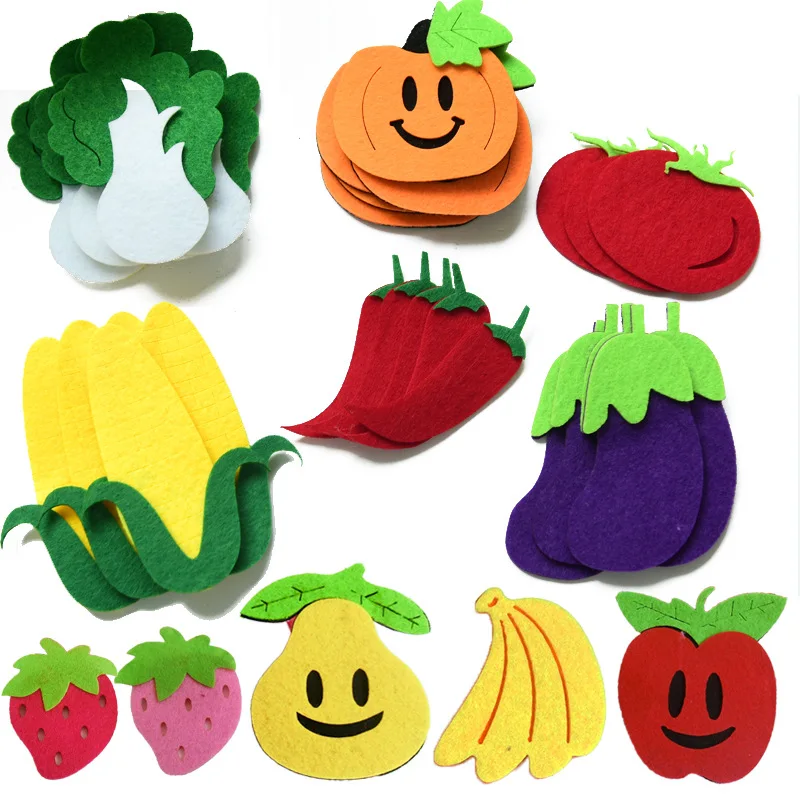 XICC Fruit Vegetables Cartoon Mixed Design Felt Craft Non Woven Patch Applique DIY Felt Pad Kindergarten Decoration Wall Sticker image 4