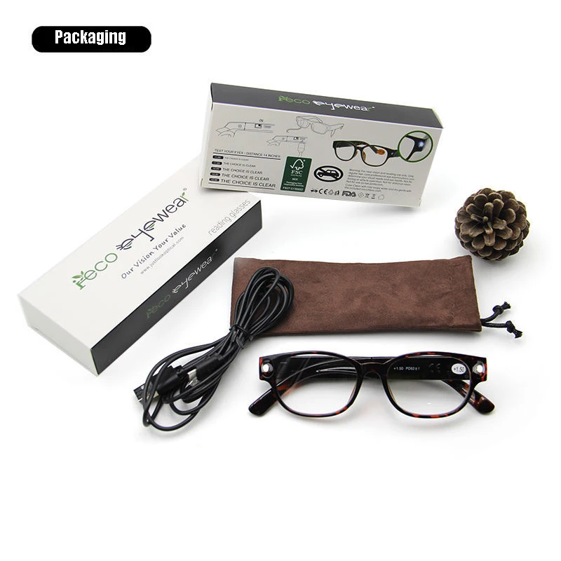 Rechargeable LED Reading Glasses Presbyopic glasses for elderly HD charging Men Women fashion anti-fatigue functional glasses