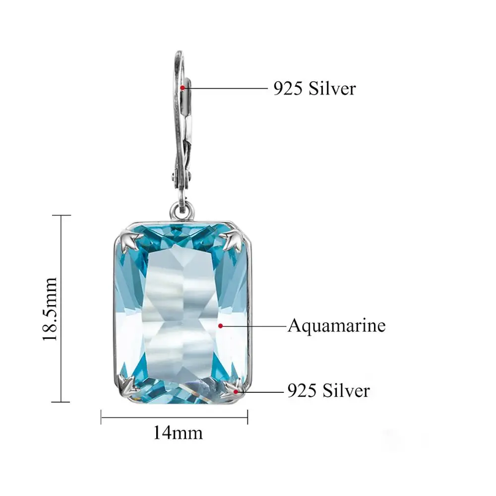 Szjinao Women Viking Blue Aquamarine Earrings 13*18mm Rectangle Gemstones Drop Earrings Solid Silver 925 Vintage Jewelry Female