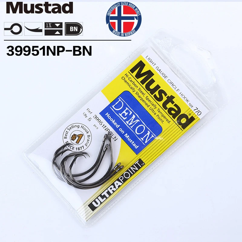 Mustad Norway Origin Fishing Hook High Carbon Steel Big Size Circle Fish Hooks,6#-8/0#,39951NP-BN