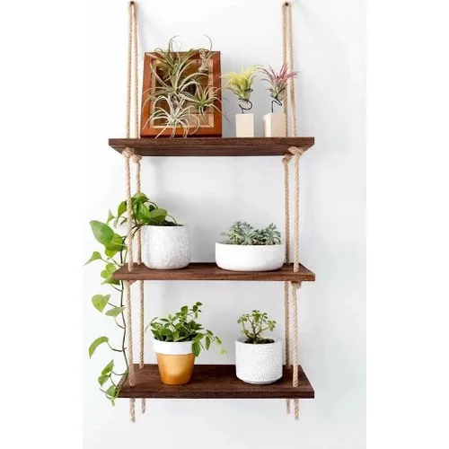 Plusaksesuar Decorative Design Handmade 3'lü Wood Shelf Bookcase Jardiniere Accessories Rack