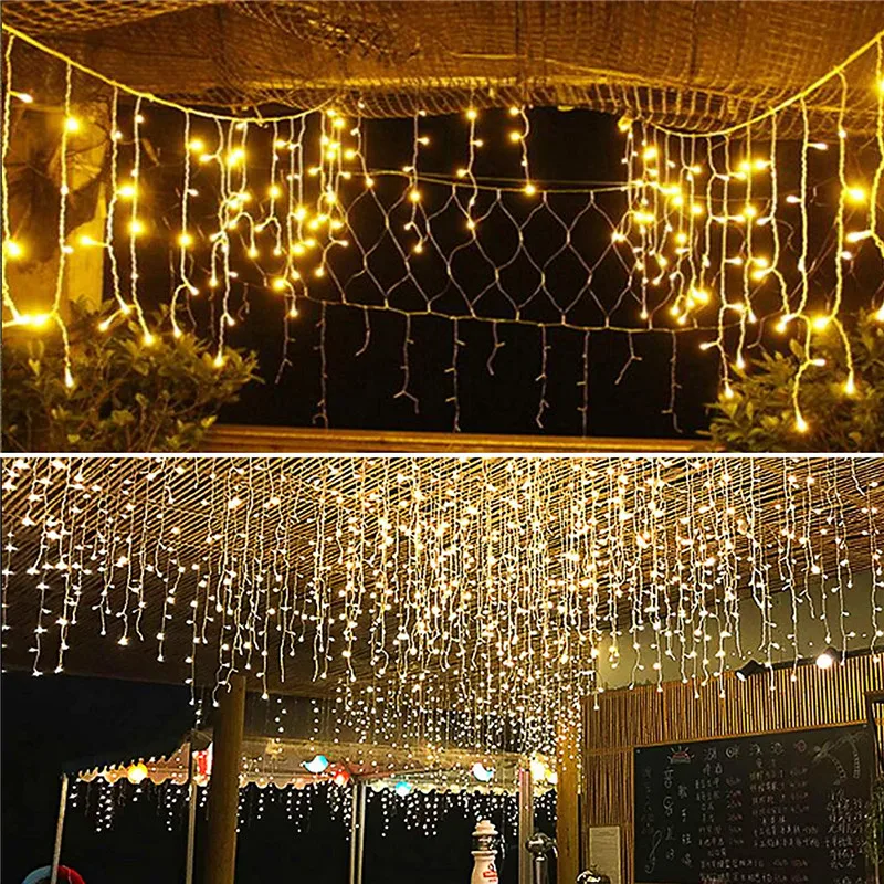 Christmas Garland LED Light Festoon 4M Width Droop 0.4-0.6m Wave 96 LED Curtain Icicle String Lights Garden Mall Eave Decoration