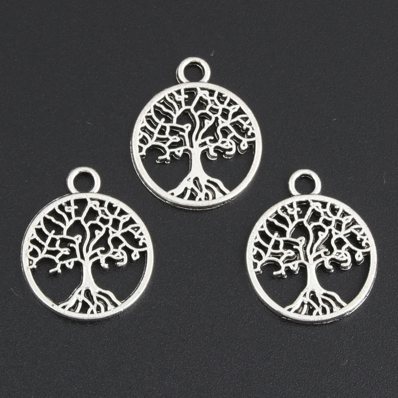 50pcs Silver Color 18.5x15.5mm Hollow Tree Charms Plants Pendant Fit DIY Handmade Metal Jewelry Findings Supplies