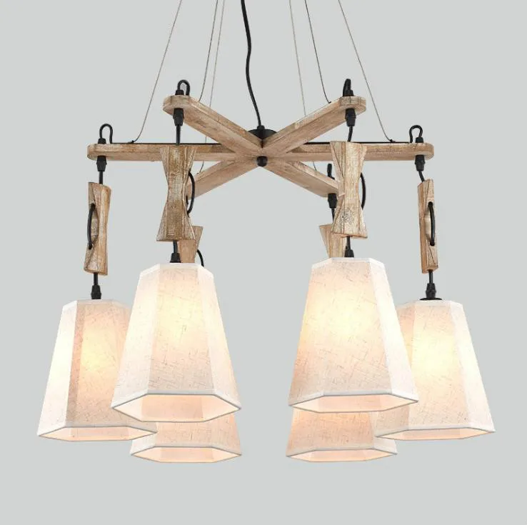 

American rural dining room light bedroom simple wood chandelier atmospheric personality retro rural fabric living room Chandelie