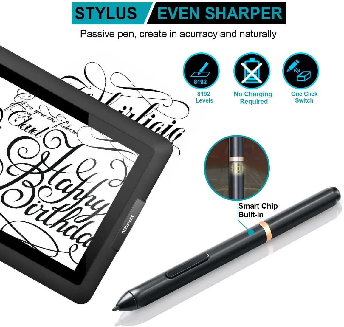 Xp-pen-tablet gráfico artist 15.6, mesa digitalizadora para desenho digital, caneta gráfica com 8192 de sensibilidade à pressão, ângulo visual de 178 graus