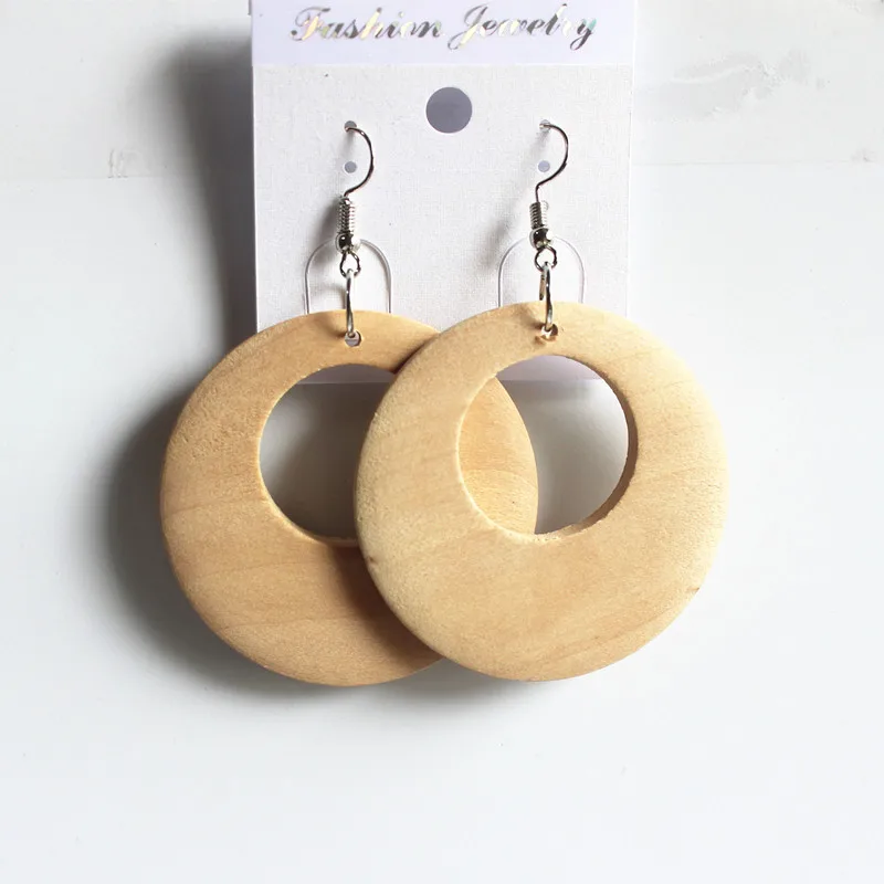 Wood Earrings Round Shape Water Drop Dangle Drop Earring Diy Handmade Wooden Jewelry For Women