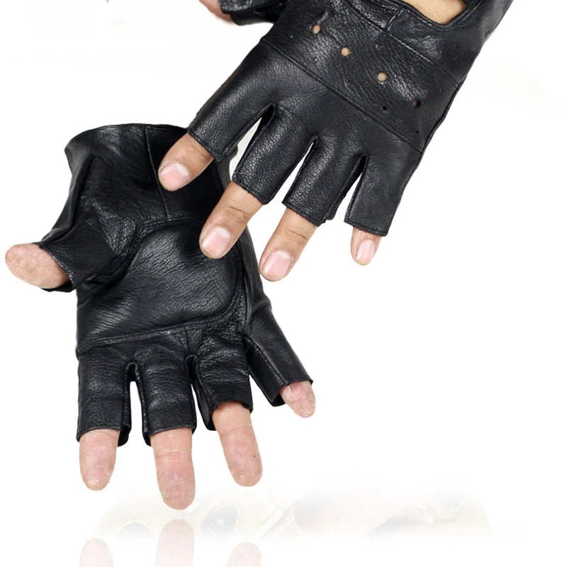 1Pair Men Synthetic Leather Glover Outdoor Black Soft Leather Driving Motorcycle Biker Fingerless Gloves Male Punk PU Glover Hot