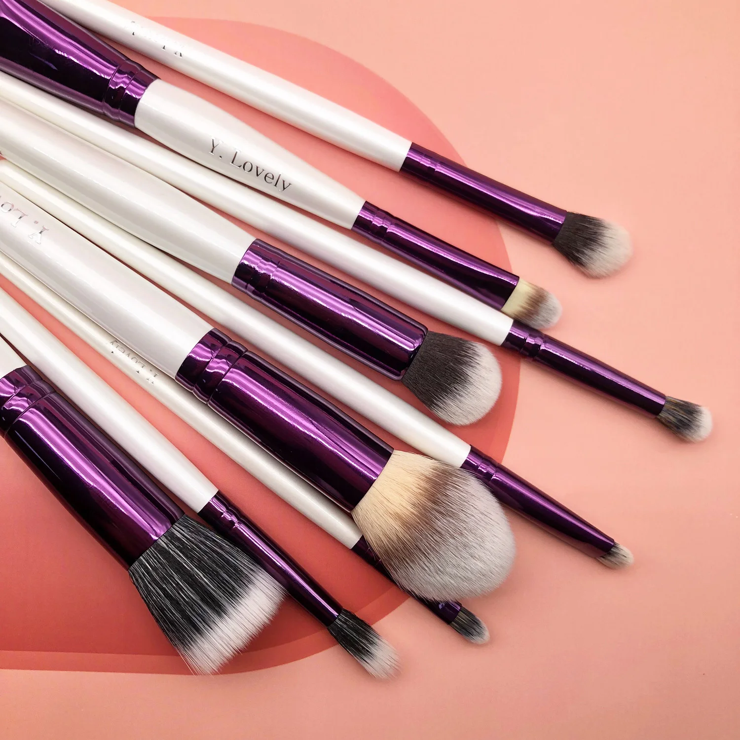 YLovely Super Soft Pro Quality Synthetic White Purple Cosmetic Powder Blush Eyeshadow Eyeline Mask Makeup Brush Set