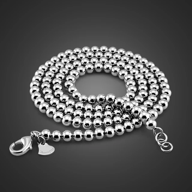 Fashion Man Solid Silver Beads Necklace Simple 100 925 Sterling Silver 5 6mm 46 86cm Long Bead Chain Jewelry Woman Men