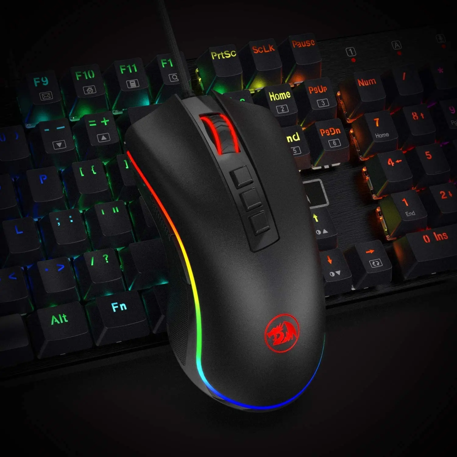 Redragon-ratón para juegos M711 Cobra 10000 DPI, Mouse retroiluminado con 16,8 millones de colores RGB