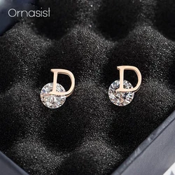 Bling AAA Zircon Stainless Steel Stud Earring Elegant Temperament Letter Earrings For Women's Ear Jewelry