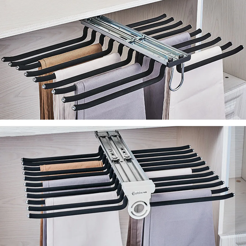 

Telescopic Pants Shelves Wardrobe Clothing Holders Trousers Racks Push-pull Damping Dress Organizer Cabinet Clothes Storage Rack