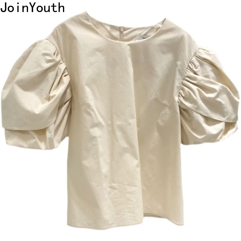 Joinyouth Tmpermaent Shirts Wome Camisas Mujer 2023 New Fashion Blouses -neck Sweet Puff Sleeve Blusas Korean White Crop Tops