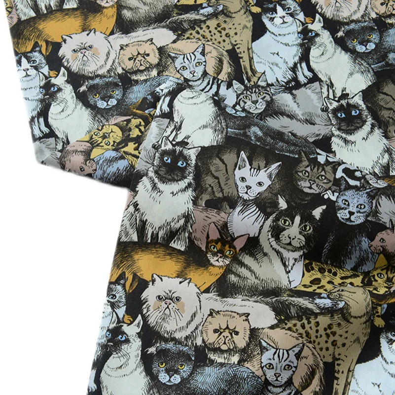 60S Cats Cotton Digital Printing Fabric Soft Breathable For Sewing Dress Shirts DIY By Half Meter