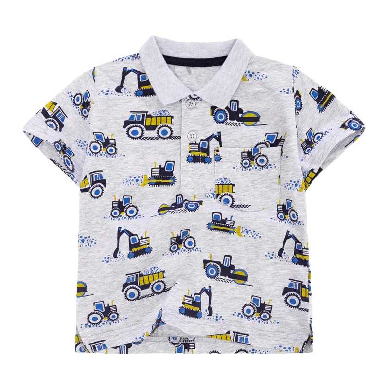 

Jumping meters Children's New Cartoon Polo Shirts Short Sleeve Excavators Print Clothes Cotton Breathable Kids Fashion Shirts