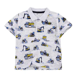 Jumping meters  Children's New Cartoon Polo Shirts Short Sleeve Excavators Print Clothes Cotton Breathable Kids Fashion Shirts