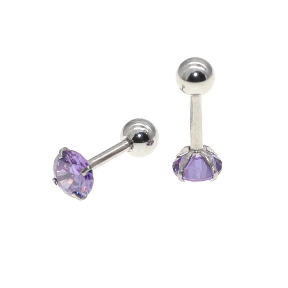 Lila AAA Zirkon Ohrstecker mit Schraubverschluss 316L Edelstahl 1,2x6mm Nadel Hypoallergener Schmuckzubehör – Detail 6