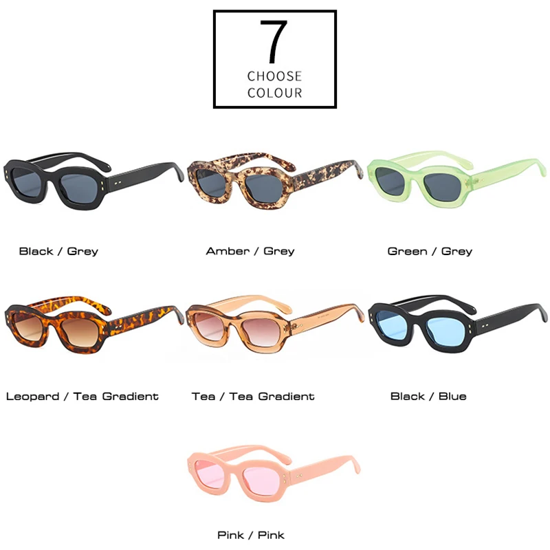 SO&EI Ins Popular Fashion Polygon Square Women Sunglasses Shades UV400 Retro Rivets Decor Men Trending Blue Green Sun Glasses