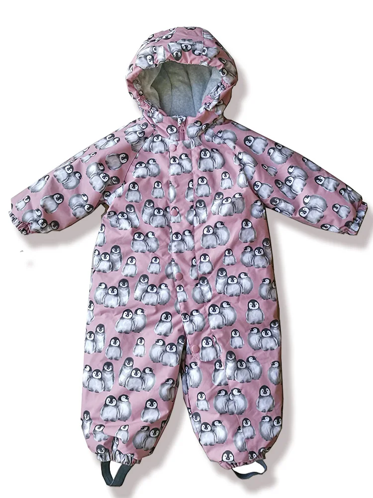 High Quality Winter Baby Girl Windproof/Waterproof Padded Romper, Toddler Jumpsuit, Snowsuit With Dolphin Print, Overalls