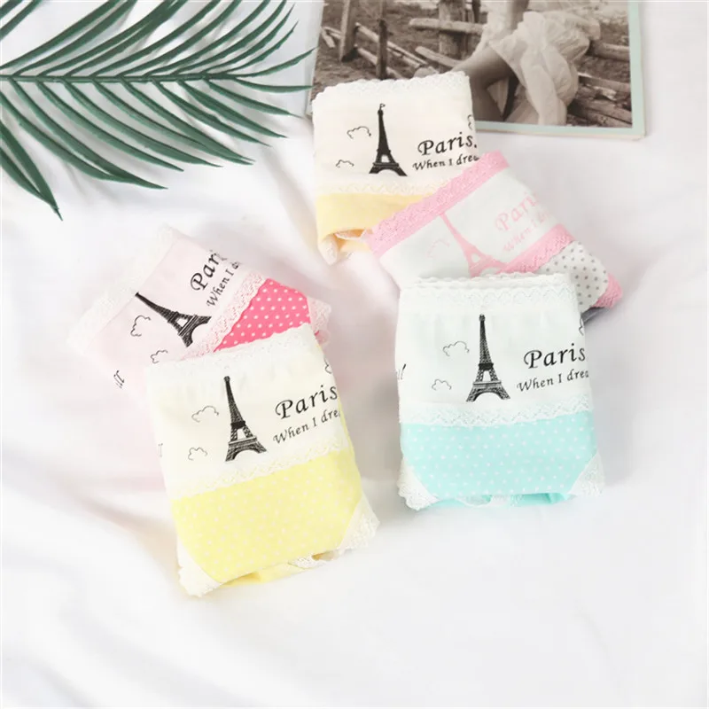 3 Pcs/Lot Teenage Panties Lace Cartoon Underpants Young Girl Briefs Comfortable Cotton Gray Panties Kids Underwear