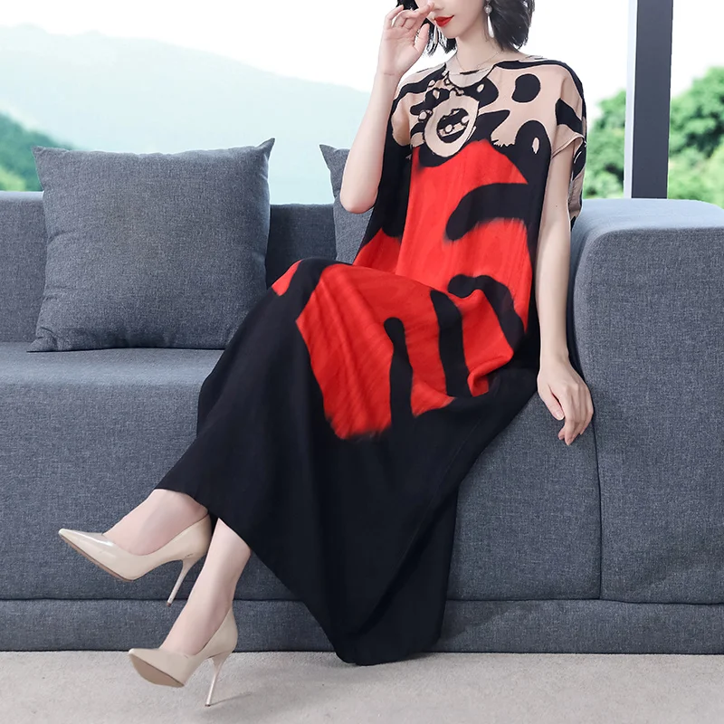 

2024 Casual 4XL Plus Size Chiffon Beach Maxi Dress Summer Vintage Loose Print Midi Sundress Women Elegant Bodycon Party Vestidos