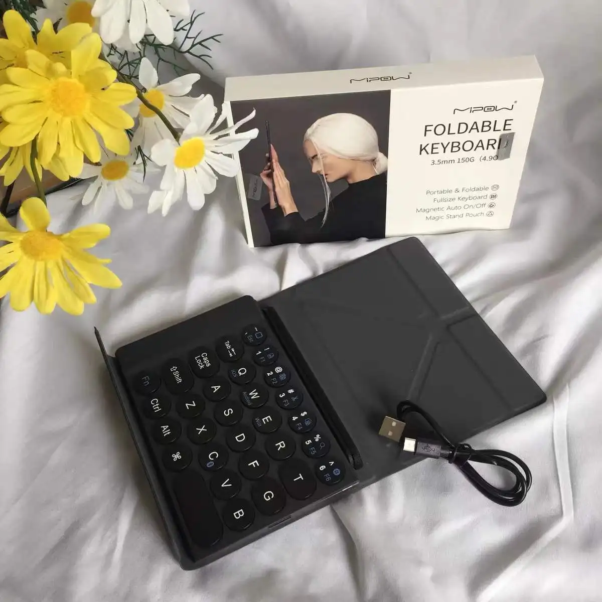 MIPOW-teclado plegable delgado para iPad, iPhone, Bluetooth, inalámbrico, con bolsa mágica, soporte, para tableta, portátil, regalos