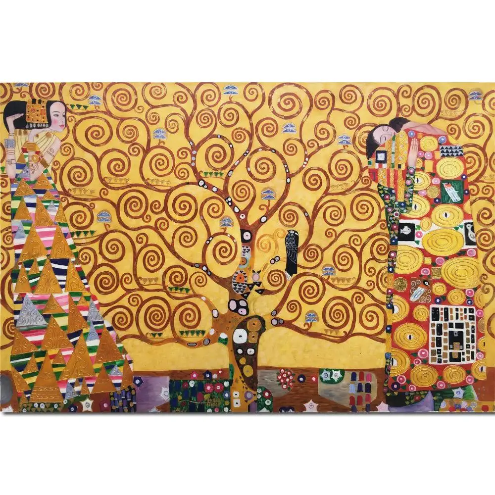 

Handmade Gustav Klimt Oil Painting Gold Tree of Life Canvas Reproduction Modern Female Artwork for Office Living Room Wall Decor