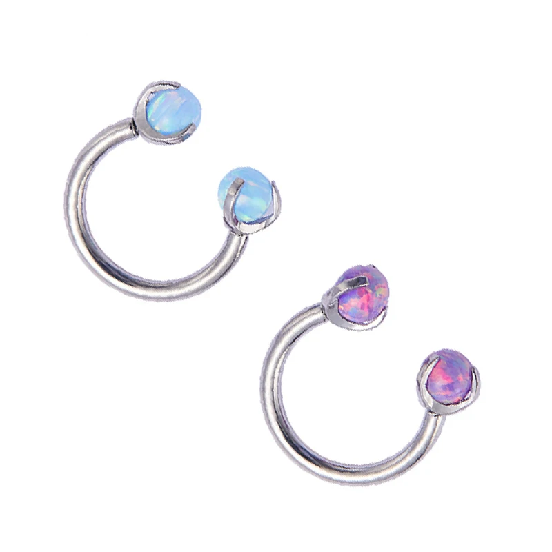 ASTM F136 Titanium Implant Grade Internally Threaded Prong Set Opal Ball Horseshoe Circular Barbells Piercing image 2