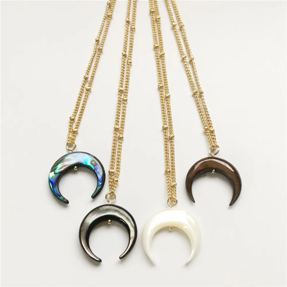 

FUWO Wholesale 20mm Shell Crescent Necklace,High Quality Golden Satellite Chain Mini Horn Jewelry For Women NC537 5Pieces/Lot