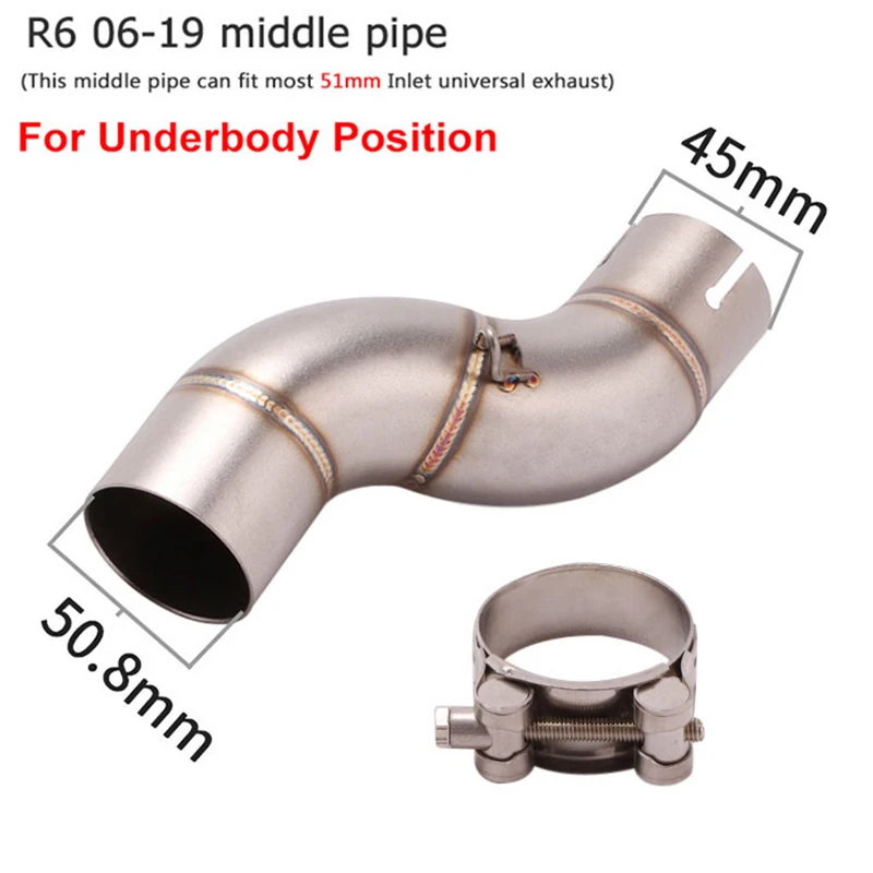 YZF R6 51mm 60mm Motorcycle Exhaust Middle Link Pipe Escape Underbody Connection Tube Section Adapter for YAMAHA R6 2006 -2019