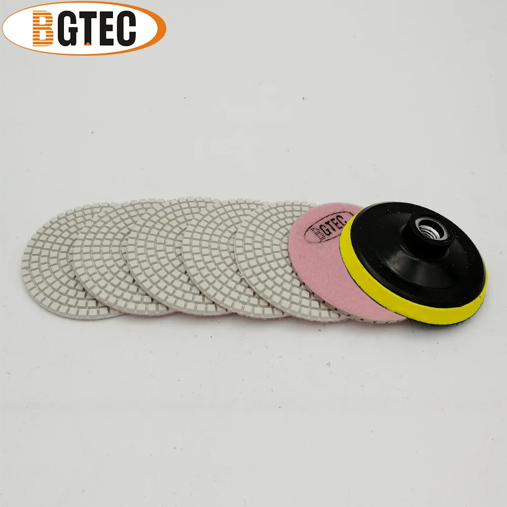 BGTEC 4 pollici 6pcs #3000 del diamante bagnato tamponi per lucidare flessibili con M14 Plastica Backer pad 100 millimetri di marmo E granito levigatura a disco