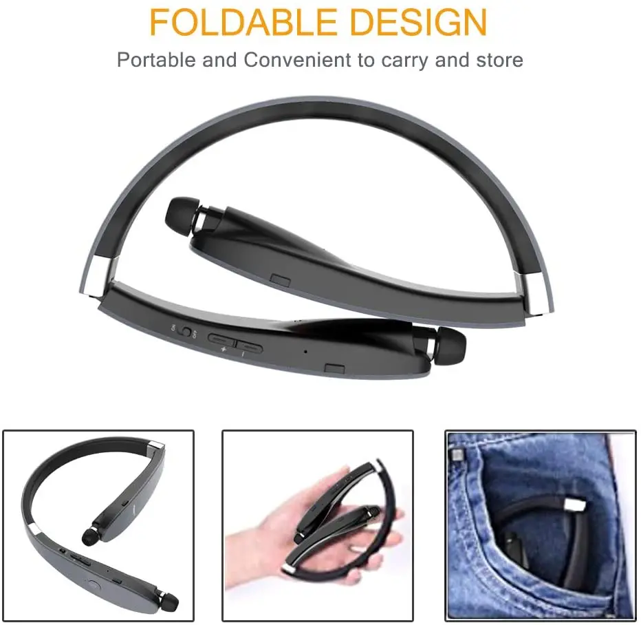 Imagem -02 - Auscultadores sem Fios Bluetooth Auriculares Retráteis Cancelamento de Ruído Auscultadores Estéreo para Treino Corrida Condução Neckband