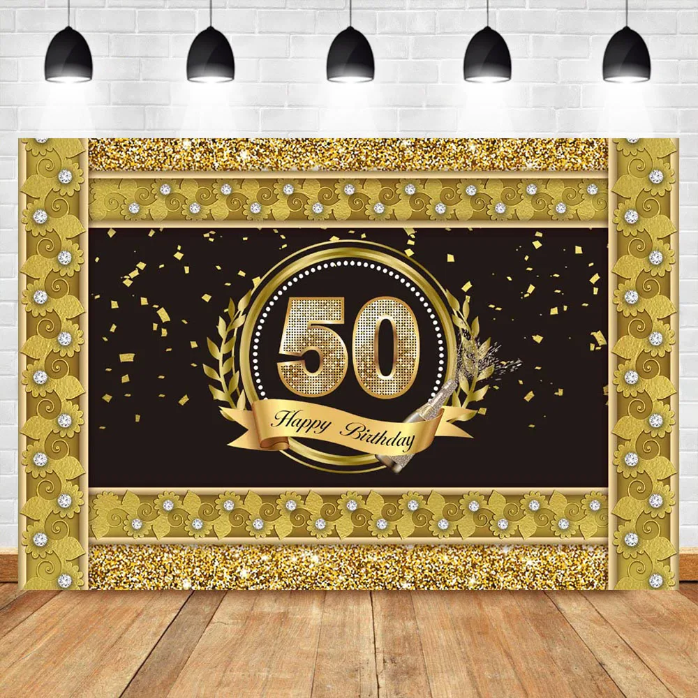 

Happy 50th на день рождения фон золотой каймой Алмазный фон для фотосъемки с изображением День рождения рождественские украшения с фотосессия Фотостудия
