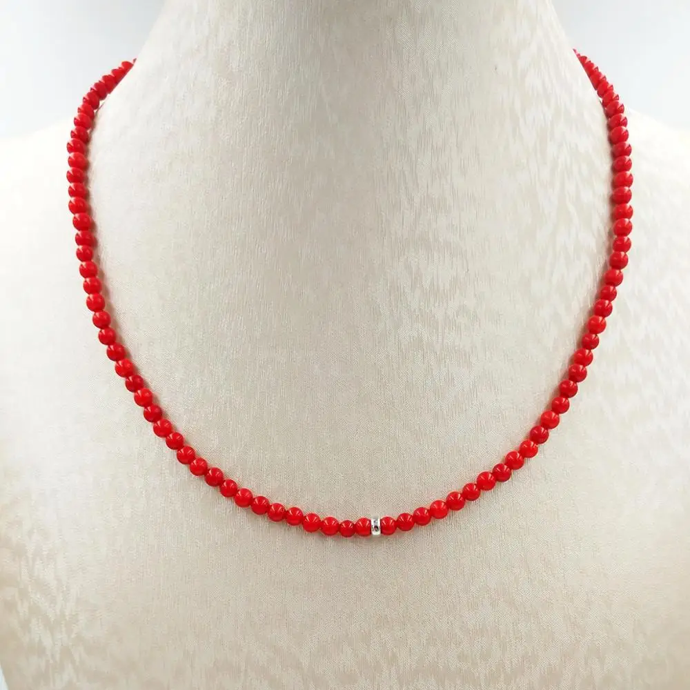 

Lii Ji Red Coral 925 Sterling silver Necklace Protection Amulet Couple Necklace 40+4cm Gift for Women or Men Dropshipping