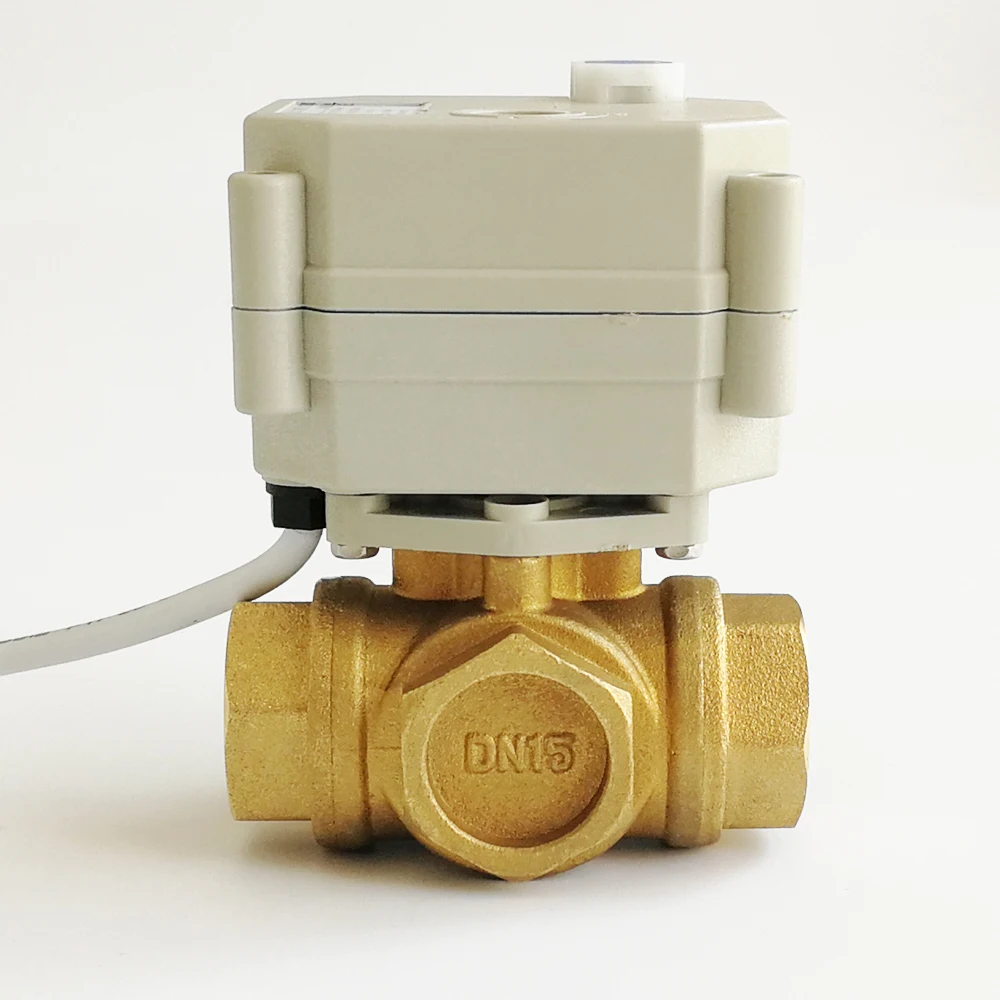 12V 24V Electric Valve DC5V DC12V DC24V 2/3/5/7 Wires 3 Way Brass DN15 1/2\'\' Horizontal L Port T Port Water Motorized Valve