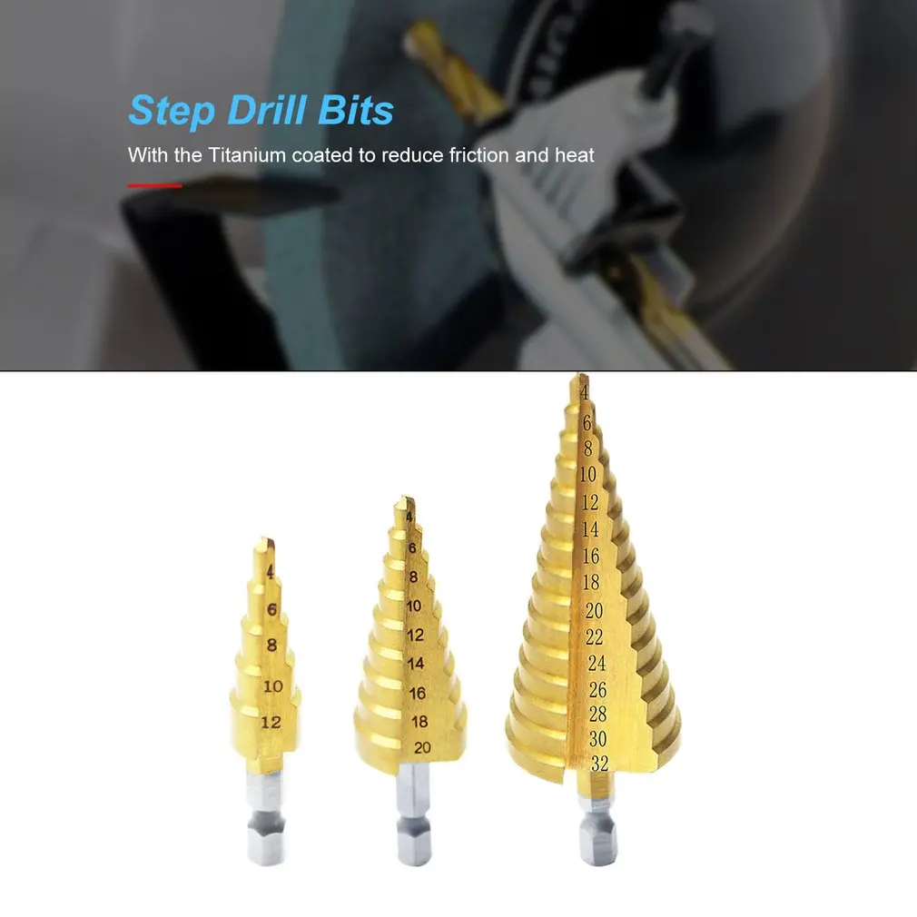 1Pcs 3-12Mm 4-12Mm 4-20Mm HSS Straight Groove ขั้นตอนเจาะบิตชุดไทเทเนียมเคลือบไม้โลหะรูเจาะ