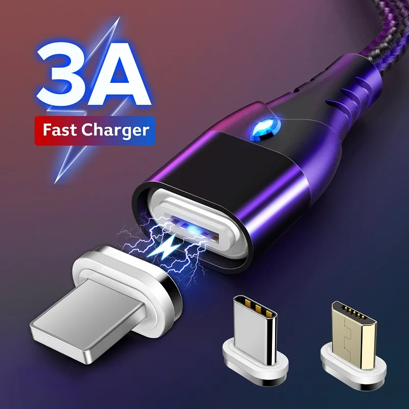 3A Quick Charge 3.0 Magnetic Cable For iPhone 11 Samsung Charger Fast Charging Micro USB Type C Magnet Phone Chargers Data Cord