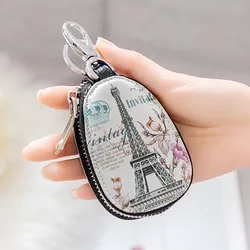 LLavero de cuero PU para mujer y niña, cartera con diseño de la Torre Eiffel, funda de alta calidad para llaves de coche, a la moda