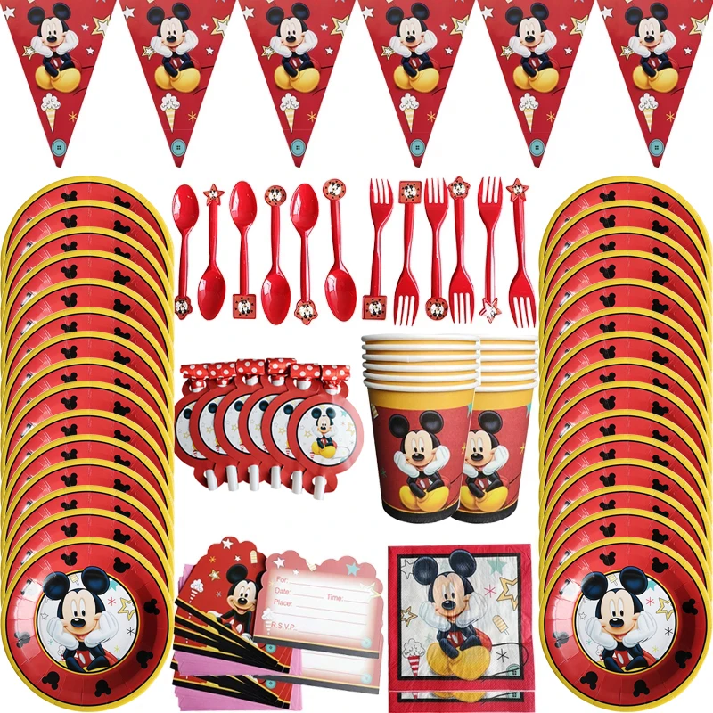 

Mickey mouse baby one year old birthday party Disposable tableware decor banner ballons decoration birthday party supplies