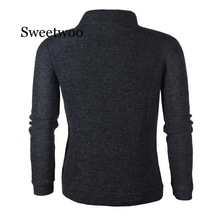 2020 Autumn Men\'s Sweater Pullover Male Long Sleeve Horn Button Knitted Turtleneck Sweaters slim fit Black Gray Pullovers