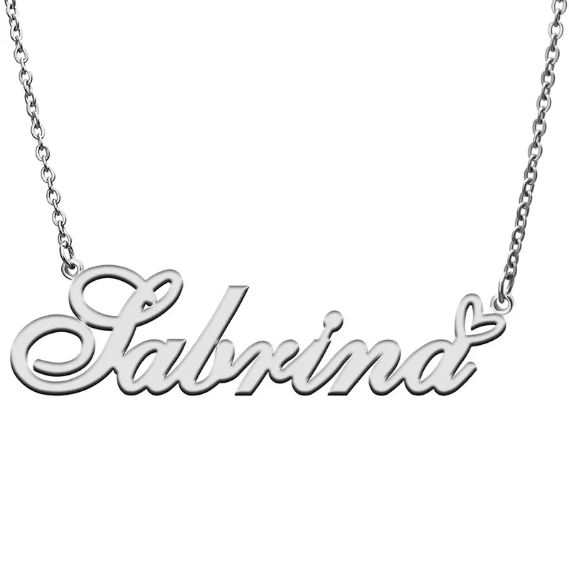 Love Heart Sabrina Name Necklace for Women Stainless Steel Jewelry Nameplate Pendant Femme Mother Child Girls Gift