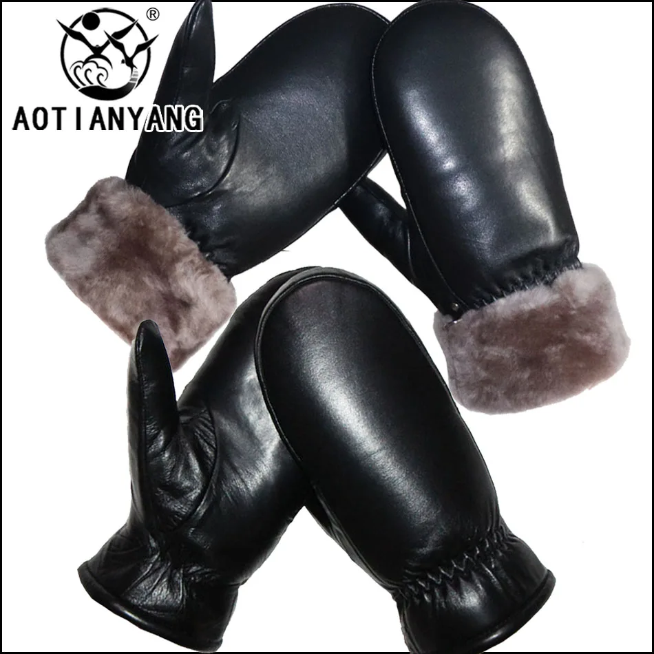 AOTIANYANG – mitaines en cuir et peau de mouton pour femme, gants en vraie fourrure et laine, résistant au froid, épais, coupe-vent et chaud pour