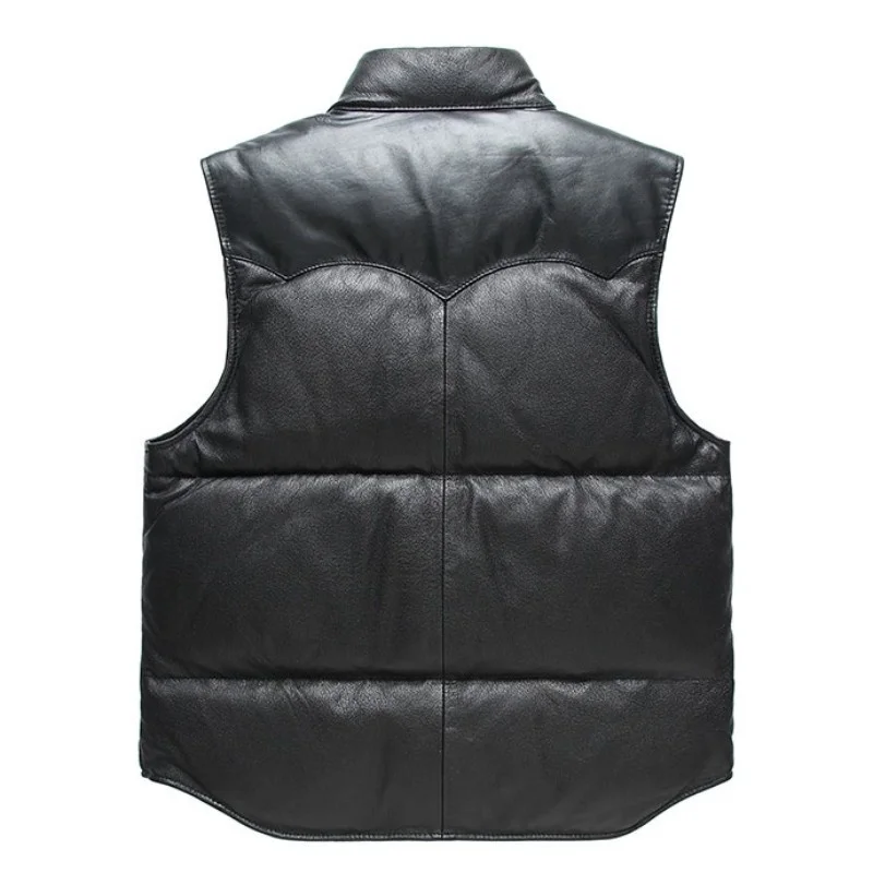 Winter Fashion Warm Classic High Quality Slim Real Leather Sheepskin Vest Genuine Leather White Duck Down Jacket Mens Vest Coats