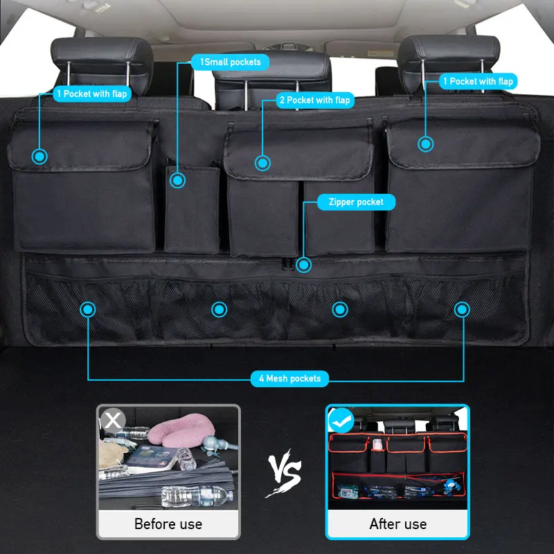 Multi-Pocket Car Trunk Organizer Hanging Back Seat Storage Bag with 10 Pockets Waterproof Oxford Cloth Universal Storage Pocket